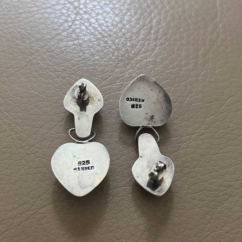 Abstract Heart Shape Genuine 925 Sterling Silver Statement Dangle Earrings - Picture 4 of 7